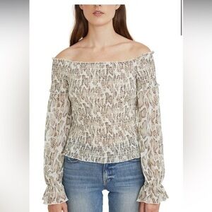 Lucy Paris NWT Isabella Smocked Off the Shoulder Long Sleeve Snake Top XL